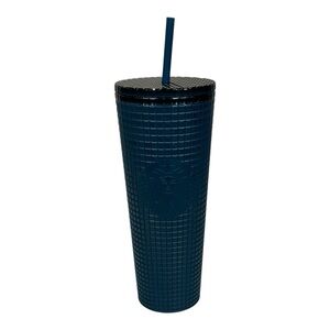 Starbucks Winter 2023 Navy Blue Grid Logo 24 oz Venti Cold Tumbler With Straw